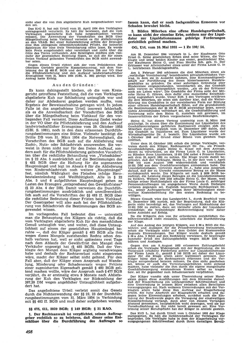 Neue Justiz (NJ), Zeitschrift für Recht und Rechtswissenschaft [Deutsche Demokratische Republik (DDR)], 9. Jahrgang 1955, Seite 498 (NJ DDR 1955, S. 498)