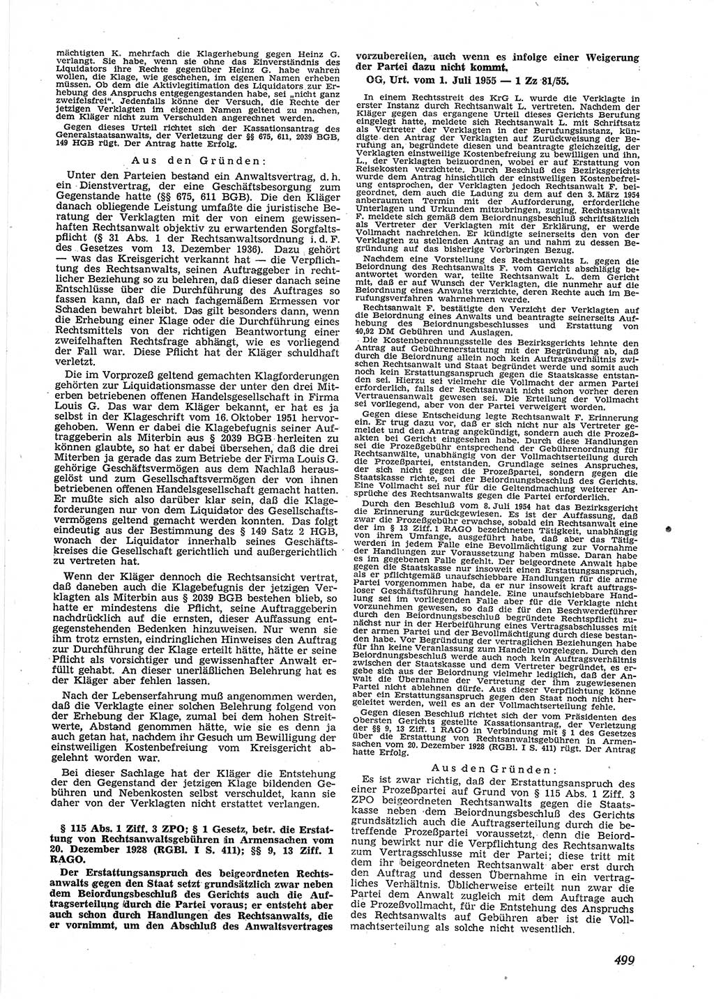 Neue Justiz (NJ), Zeitschrift für Recht und Rechtswissenschaft [Deutsche Demokratische Republik (DDR)], 9. Jahrgang 1955, Seite 499 (NJ DDR 1955, S. 499)