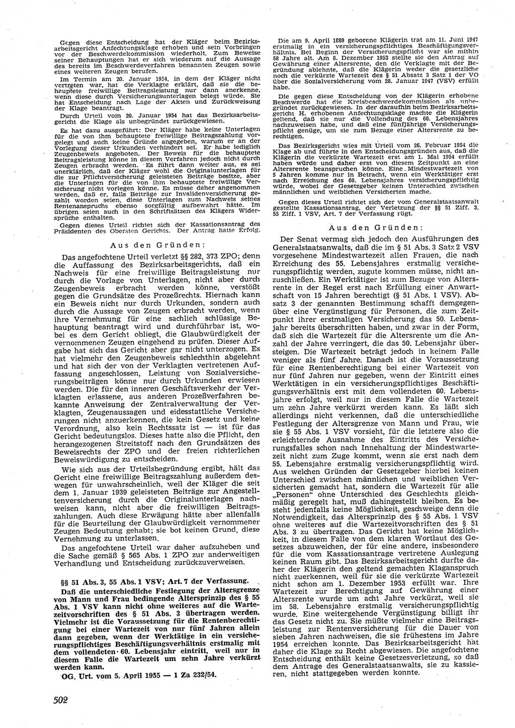 Neue Justiz (NJ), Zeitschrift für Recht und Rechtswissenschaft [Deutsche Demokratische Republik (DDR)], 9. Jahrgang 1955, Seite 502 (NJ DDR 1955, S. 502)