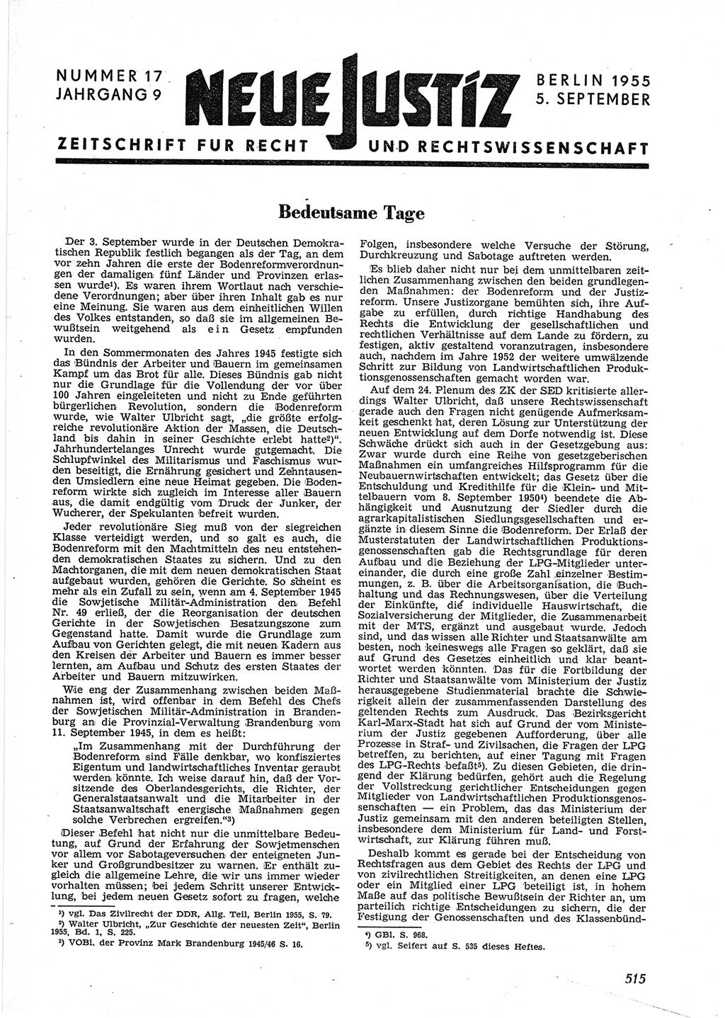 Neue Justiz (NJ), Zeitschrift für Recht und Rechtswissenschaft [Deutsche Demokratische Republik (DDR)], 9. Jahrgang 1955, Seite 515 (NJ DDR 1955, S. 515)