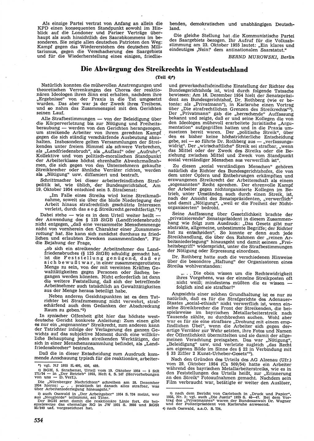 Neue Justiz (NJ), Zeitschrift für Recht und Rechtswissenschaft [Deutsche Demokratische Republik (DDR)], 9. Jahrgang 1955, Seite 534 (NJ DDR 1955, S. 534)