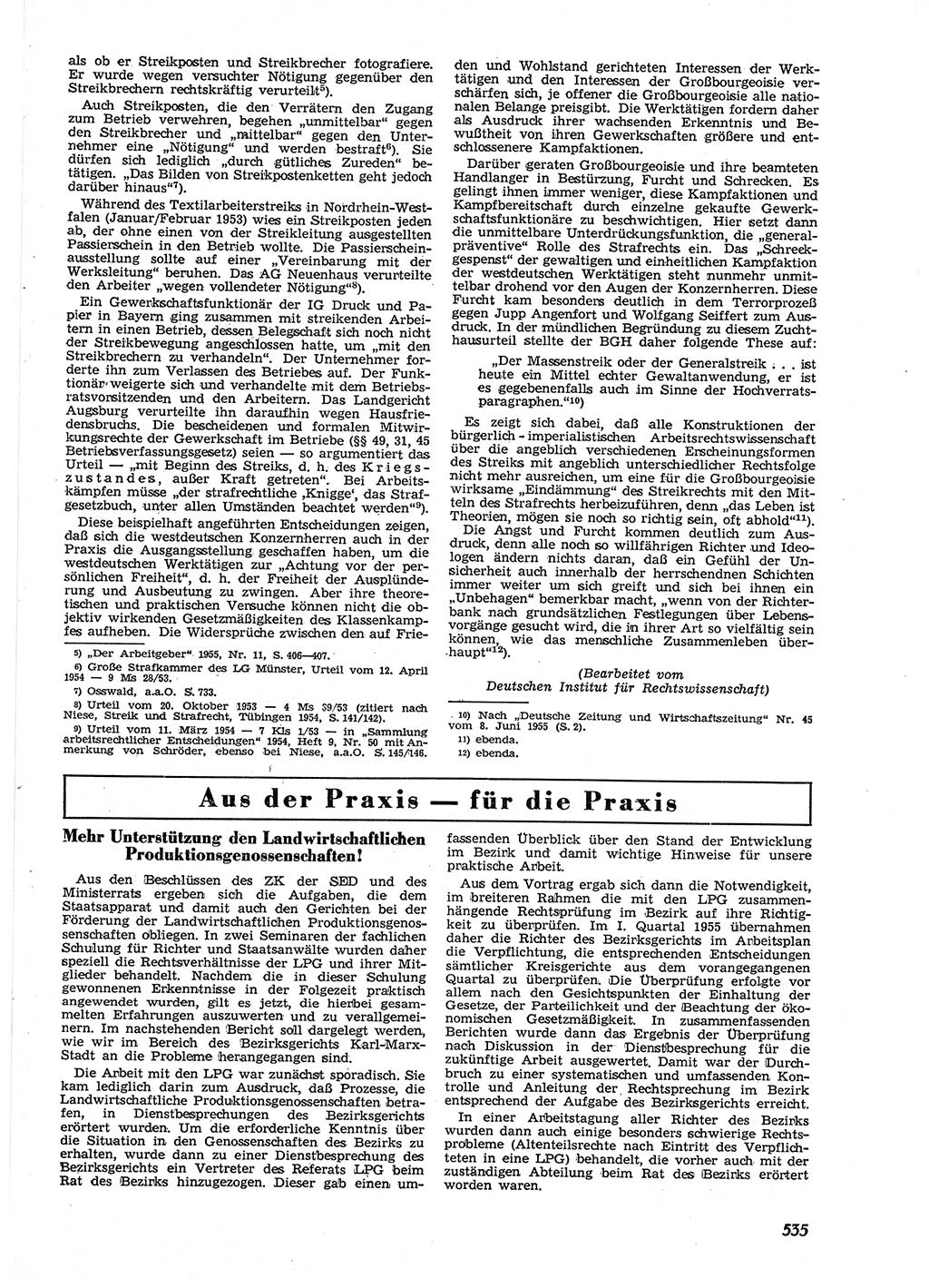 Neue Justiz (NJ), Zeitschrift für Recht und Rechtswissenschaft [Deutsche Demokratische Republik (DDR)], 9. Jahrgang 1955, Seite 535 (NJ DDR 1955, S. 535)