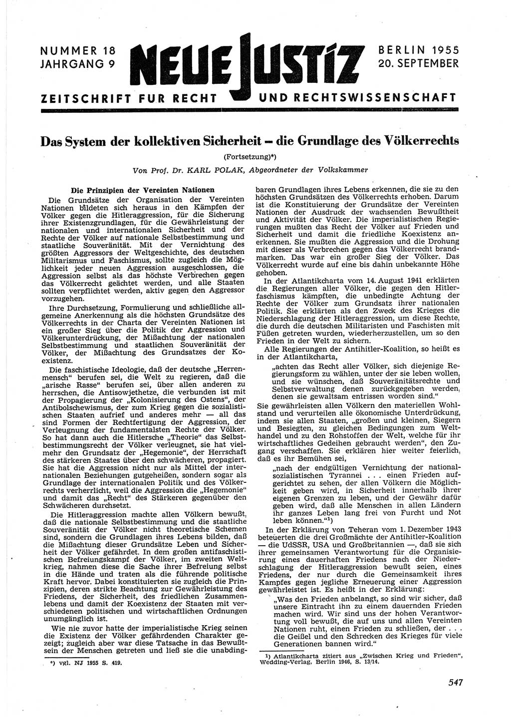 Neue Justiz (NJ), Zeitschrift für Recht und Rechtswissenschaft [Deutsche Demokratische Republik (DDR)], 9. Jahrgang 1955, Seite 547 (NJ DDR 1955, S. 547)