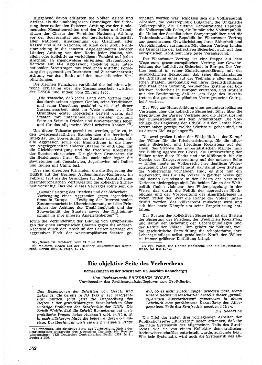 Neue Justiz (NJ), Zeitschrift für Recht und Rechtswissenschaft [Deutsche Demokratische Republik (DDR)], 9. Jahrgang 1955, Seite 552 (NJ DDR 1955, S. 552)