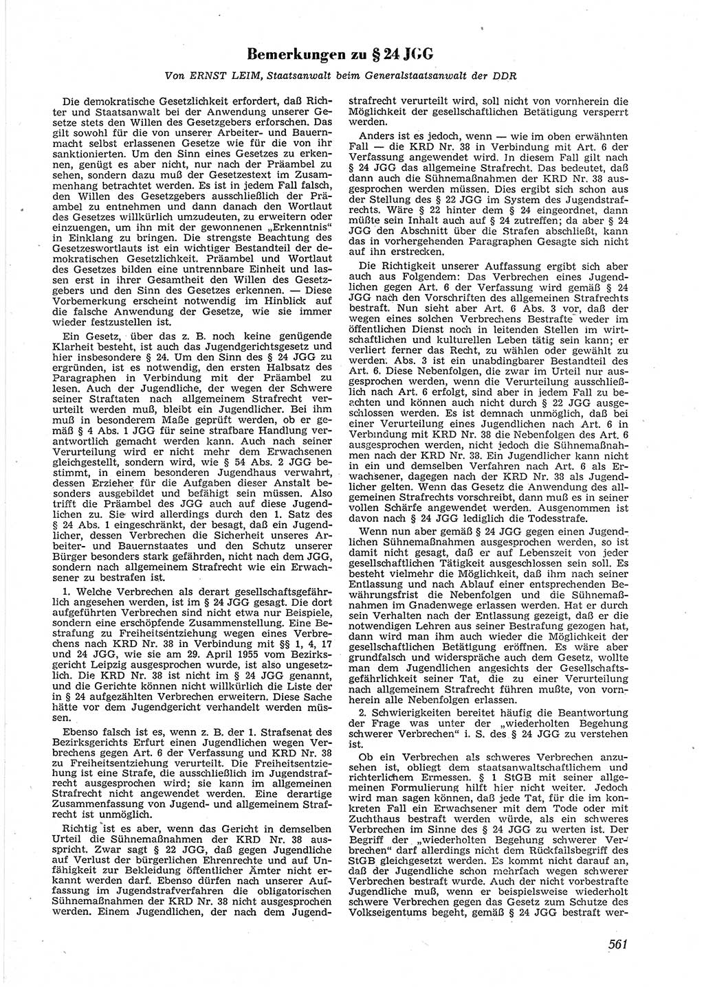 Neue Justiz (NJ), Zeitschrift für Recht und Rechtswissenschaft [Deutsche Demokratische Republik (DDR)], 9. Jahrgang 1955, Seite 561 (NJ DDR 1955, S. 561)