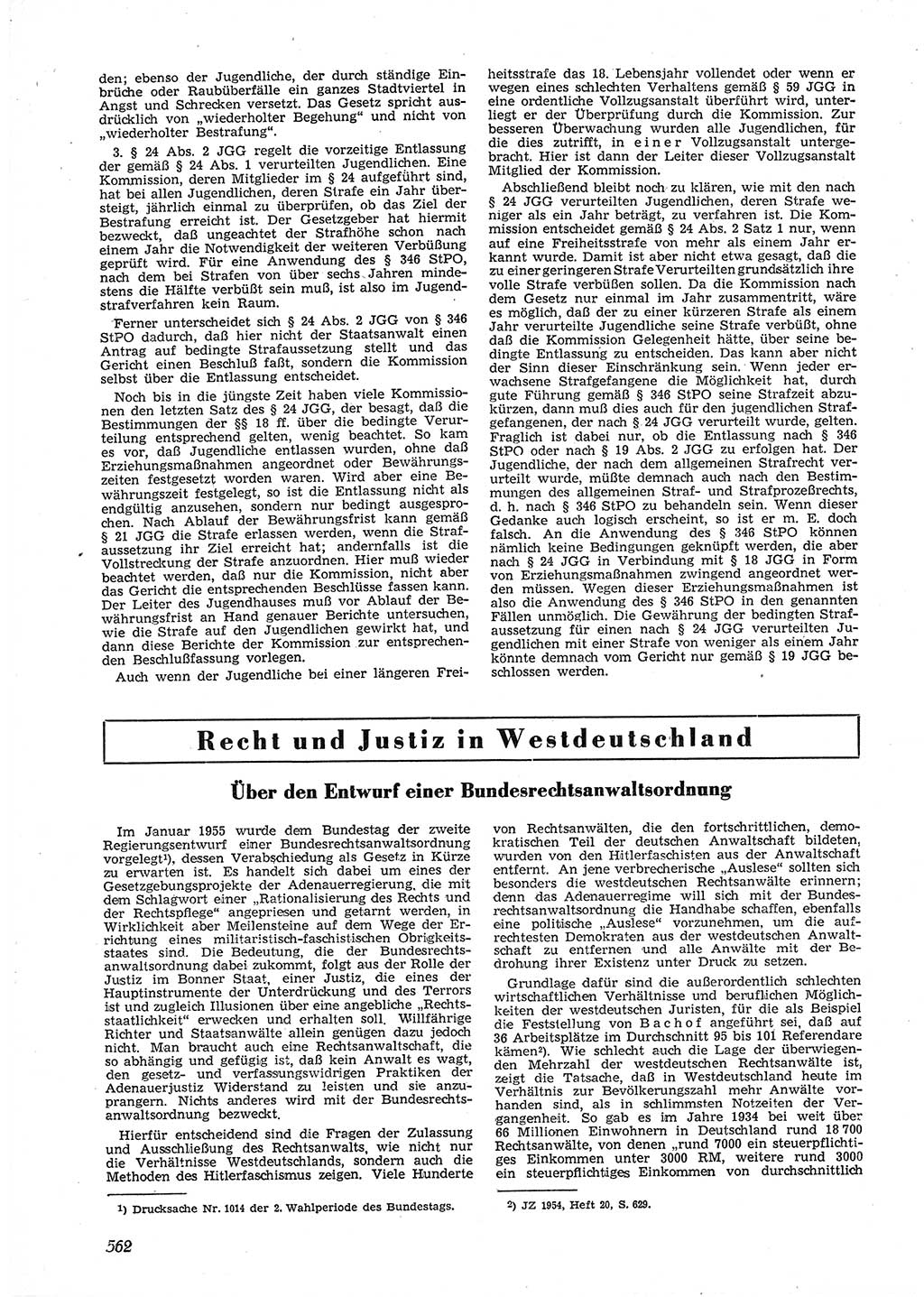 Neue Justiz (NJ), Zeitschrift für Recht und Rechtswissenschaft [Deutsche Demokratische Republik (DDR)], 9. Jahrgang 1955, Seite 562 (NJ DDR 1955, S. 562)