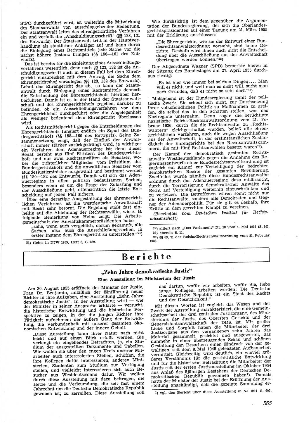 Neue Justiz (NJ), Zeitschrift für Recht und Rechtswissenschaft [Deutsche Demokratische Republik (DDR)], 9. Jahrgang 1955, Seite 565 (NJ DDR 1955, S. 565)