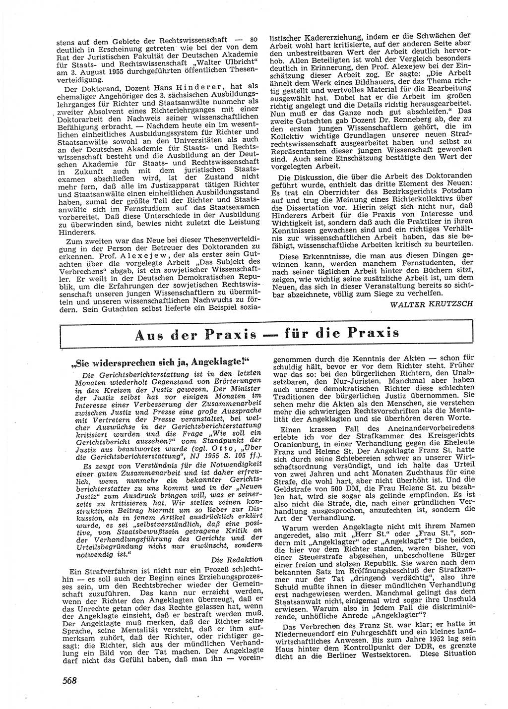 Neue Justiz (NJ), Zeitschrift für Recht und Rechtswissenschaft [Deutsche Demokratische Republik (DDR)], 9. Jahrgang 1955, Seite 568 (NJ DDR 1955, S. 568)