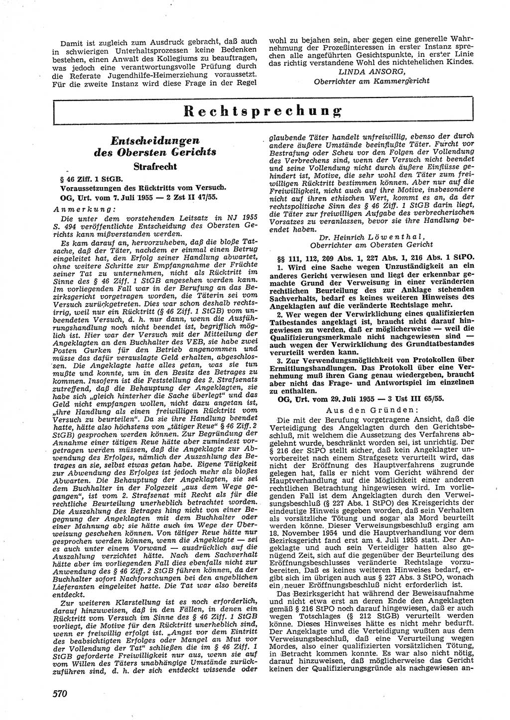 Neue Justiz (NJ), Zeitschrift für Recht und Rechtswissenschaft [Deutsche Demokratische Republik (DDR)], 9. Jahrgang 1955, Seite 570 (NJ DDR 1955, S. 570)