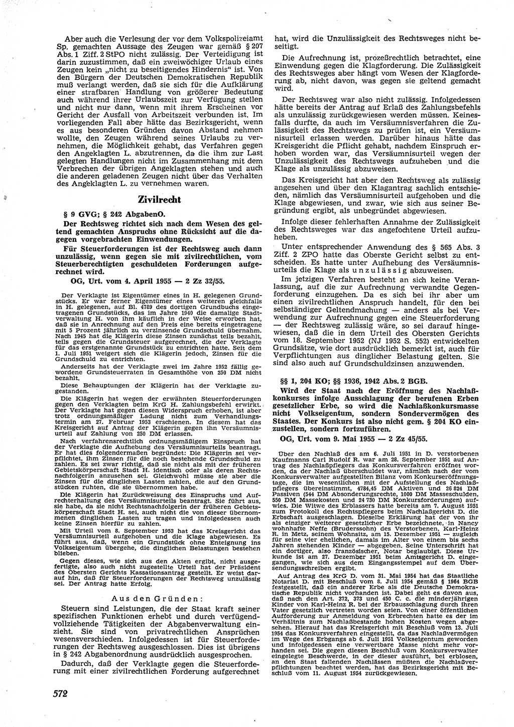 Neue Justiz (NJ), Zeitschrift für Recht und Rechtswissenschaft [Deutsche Demokratische Republik (DDR)], 9. Jahrgang 1955, Seite 572 (NJ DDR 1955, S. 572)
