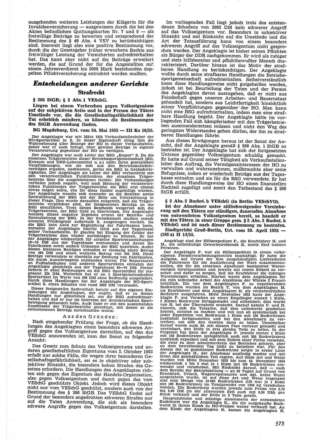 Neue Justiz (NJ), Zeitschrift für Recht und Rechtswissenschaft [Deutsche Demokratische Republik (DDR)], 9. Jahrgang 1955, Seite 575 (NJ DDR 1955, S. 575)