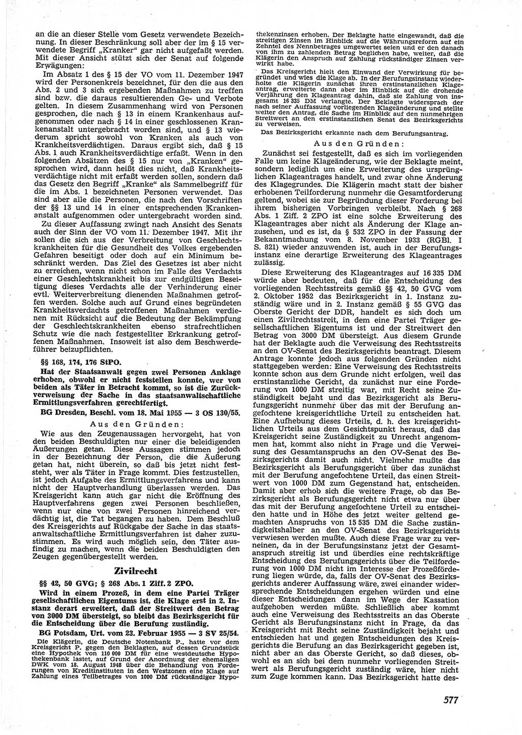 Neue Justiz (NJ), Zeitschrift für Recht und Rechtswissenschaft [Deutsche Demokratische Republik (DDR)], 9. Jahrgang 1955, Seite 577 (NJ DDR 1955, S. 577)