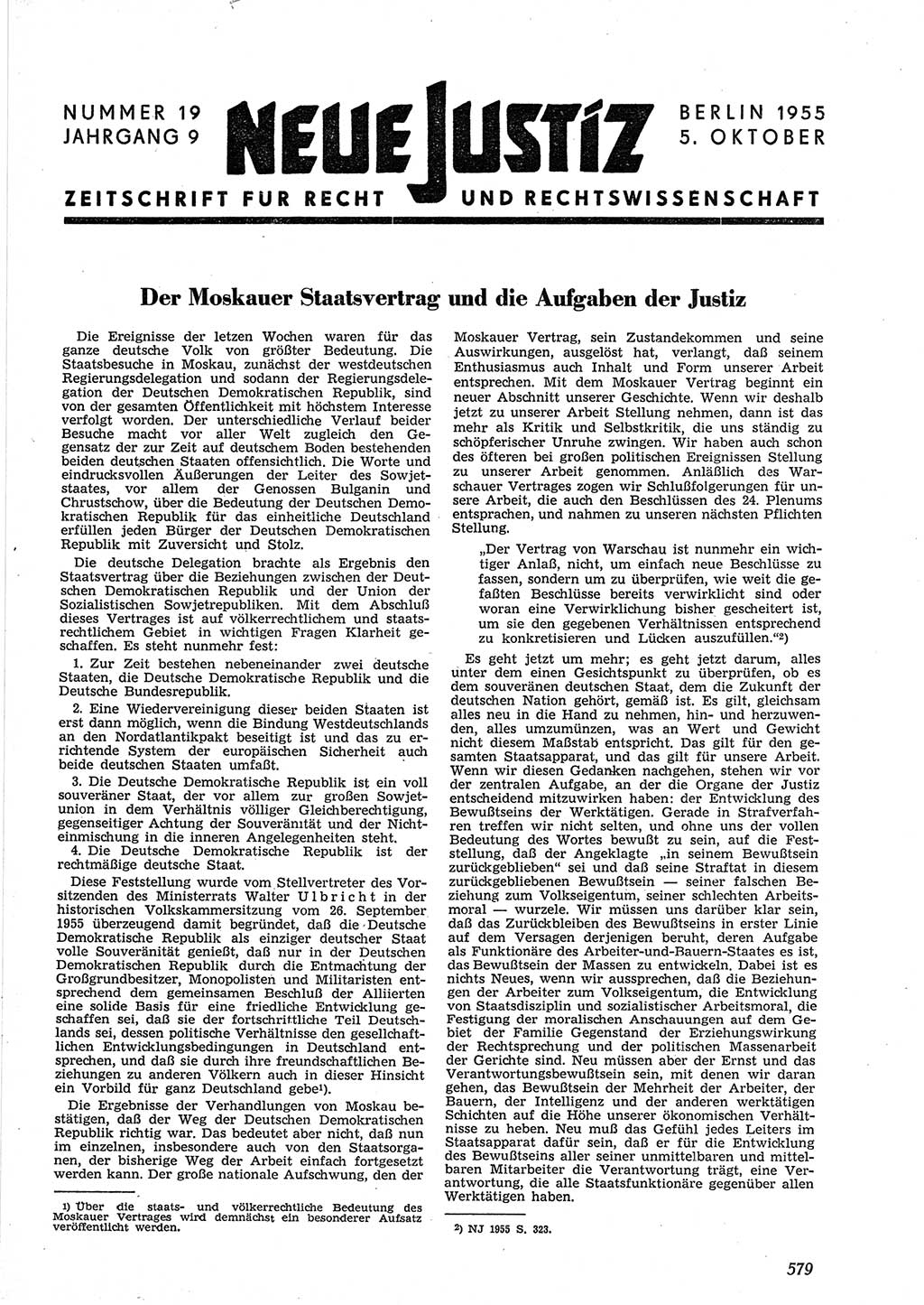 Neue Justiz (NJ), Zeitschrift für Recht und Rechtswissenschaft [Deutsche Demokratische Republik (DDR)], 9. Jahrgang 1955, Seite 579 (NJ DDR 1955, S. 579)