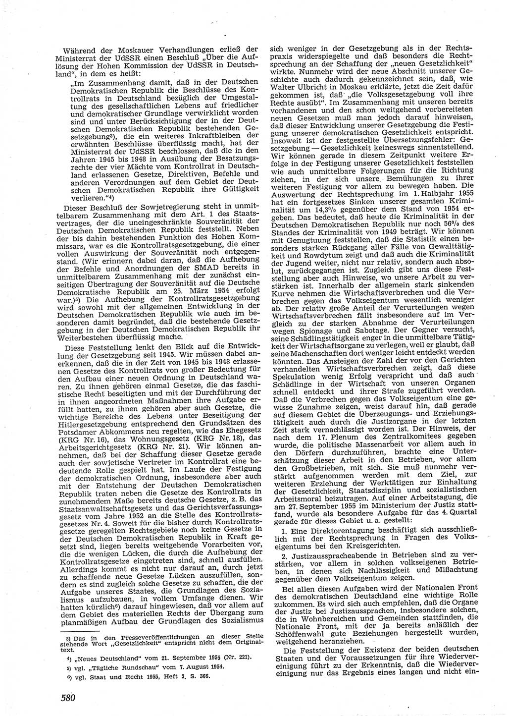 Neue Justiz (NJ), Zeitschrift für Recht und Rechtswissenschaft [Deutsche Demokratische Republik (DDR)], 9. Jahrgang 1955, Seite 580 (NJ DDR 1955, S. 580)