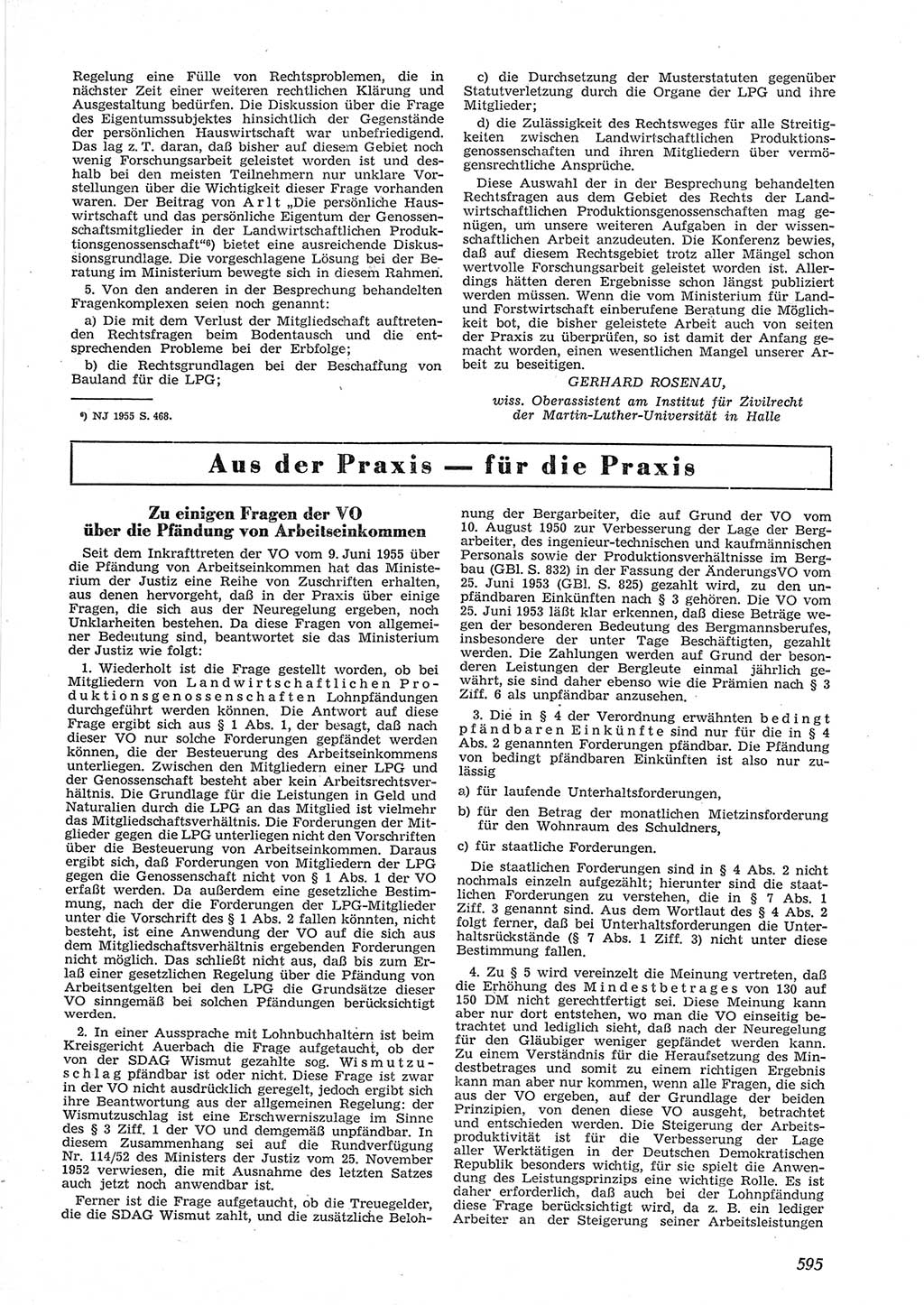 Neue Justiz (NJ), Zeitschrift für Recht und Rechtswissenschaft [Deutsche Demokratische Republik (DDR)], 9. Jahrgang 1955, Seite 595 (NJ DDR 1955, S. 595)