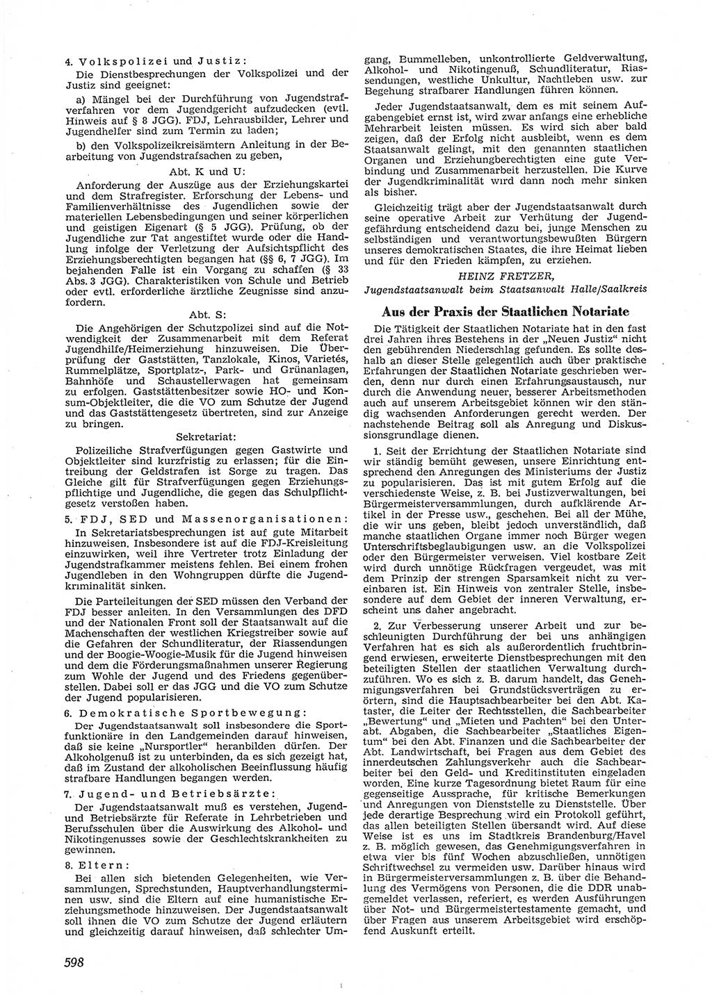 Neue Justiz (NJ), Zeitschrift für Recht und Rechtswissenschaft [Deutsche Demokratische Republik (DDR)], 9. Jahrgang 1955, Seite 598 (NJ DDR 1955, S. 598)