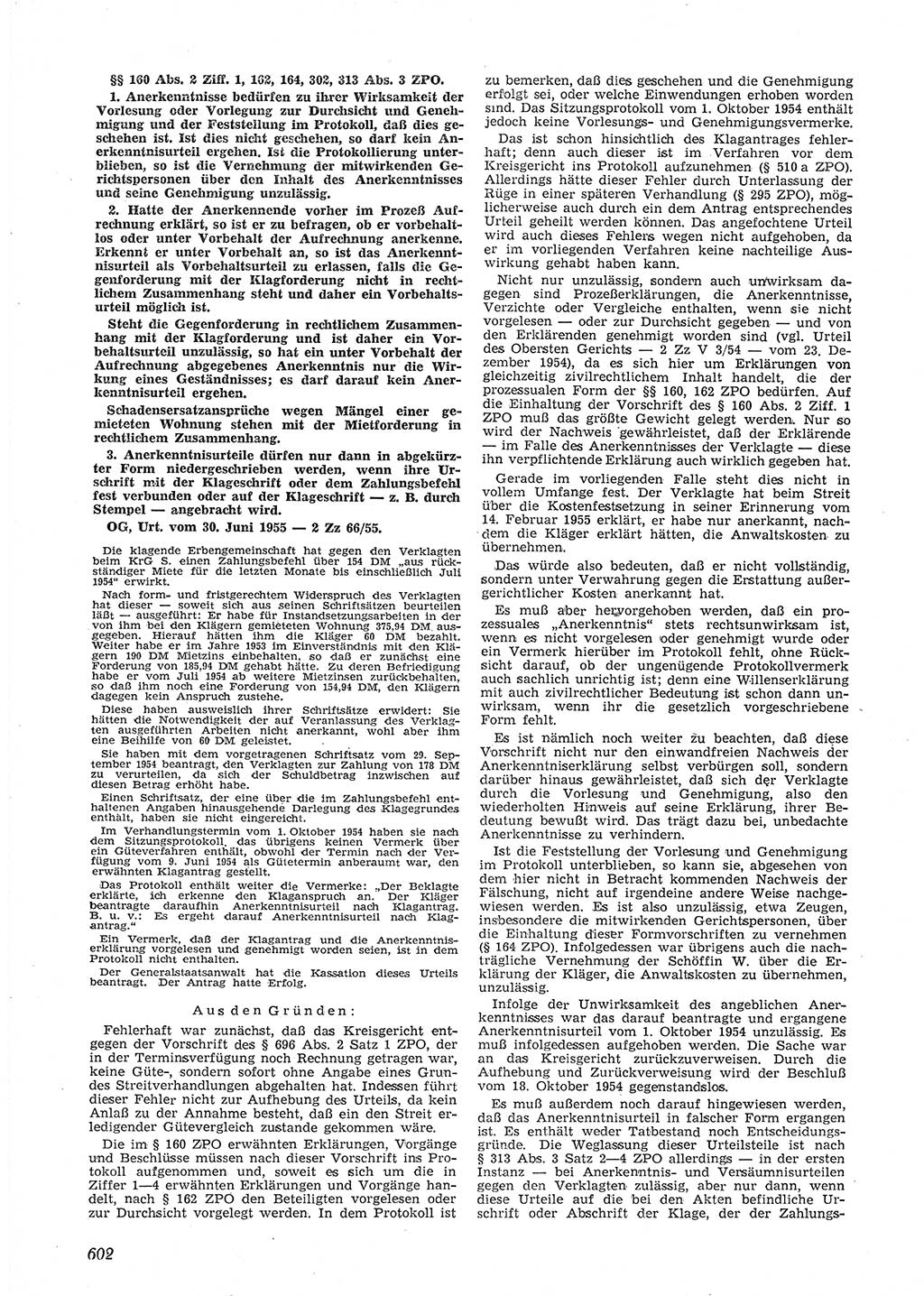 Neue Justiz (NJ), Zeitschrift für Recht und Rechtswissenschaft [Deutsche Demokratische Republik (DDR)], 9. Jahrgang 1955, Seite 602 (NJ DDR 1955, S. 602)