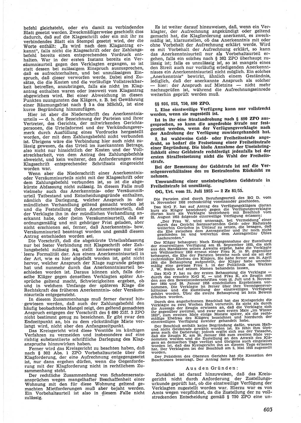 Neue Justiz (NJ), Zeitschrift für Recht und Rechtswissenschaft [Deutsche Demokratische Republik (DDR)], 9. Jahrgang 1955, Seite 603 (NJ DDR 1955, S. 603)