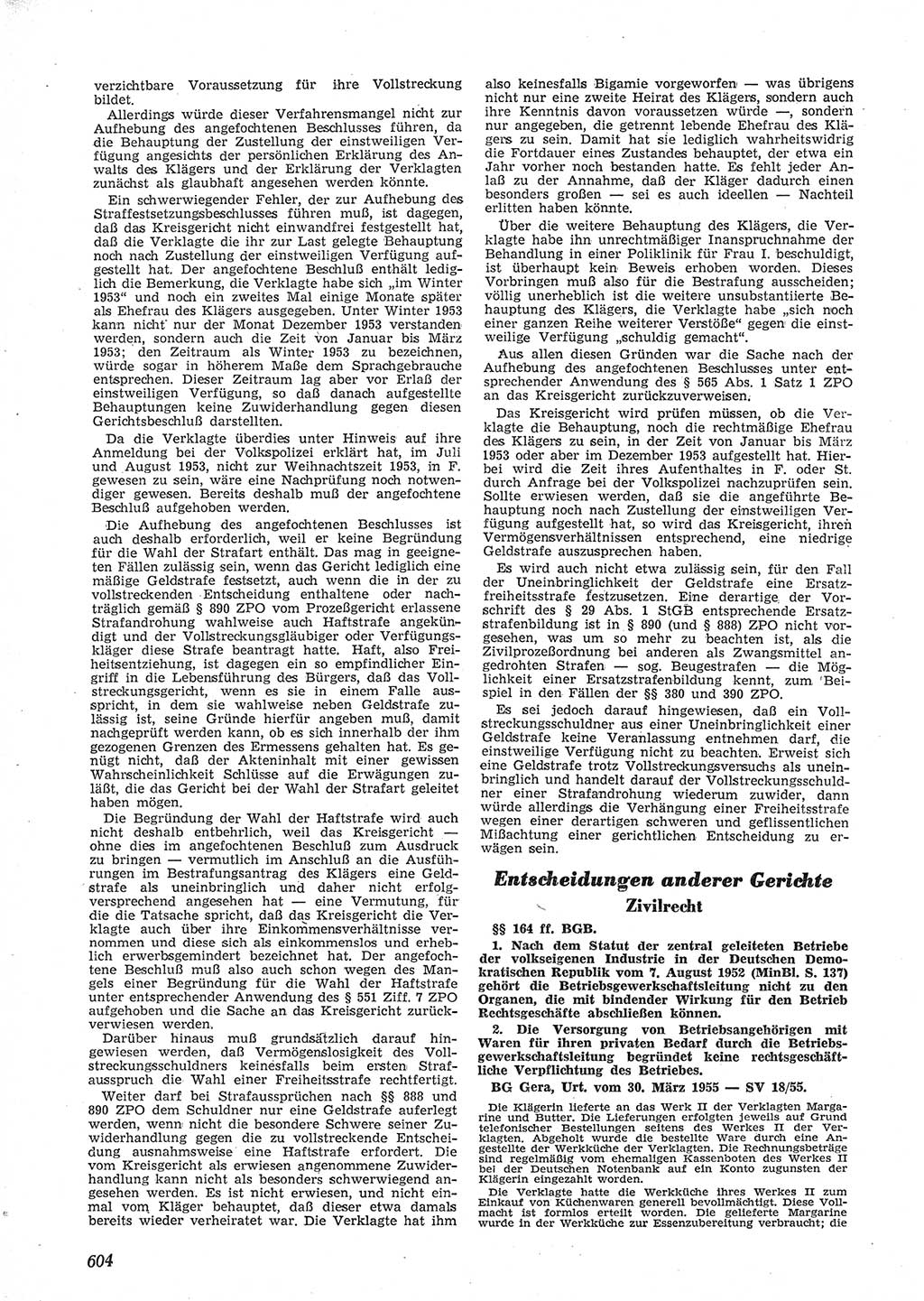 Neue Justiz (NJ), Zeitschrift für Recht und Rechtswissenschaft [Deutsche Demokratische Republik (DDR)], 9. Jahrgang 1955, Seite 604 (NJ DDR 1955, S. 604)