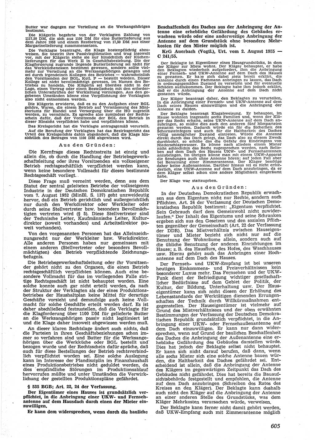 Neue Justiz (NJ), Zeitschrift für Recht und Rechtswissenschaft [Deutsche Demokratische Republik (DDR)], 9. Jahrgang 1955, Seite 605 (NJ DDR 1955, S. 605)