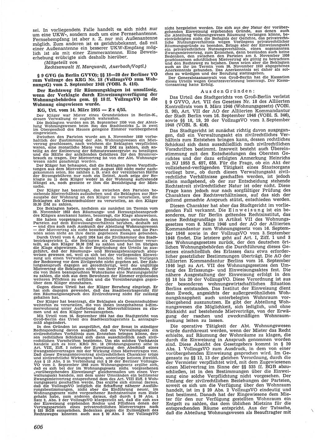 Neue Justiz (NJ), Zeitschrift für Recht und Rechtswissenschaft [Deutsche Demokratische Republik (DDR)], 9. Jahrgang 1955, Seite 606 (NJ DDR 1955, S. 606)
