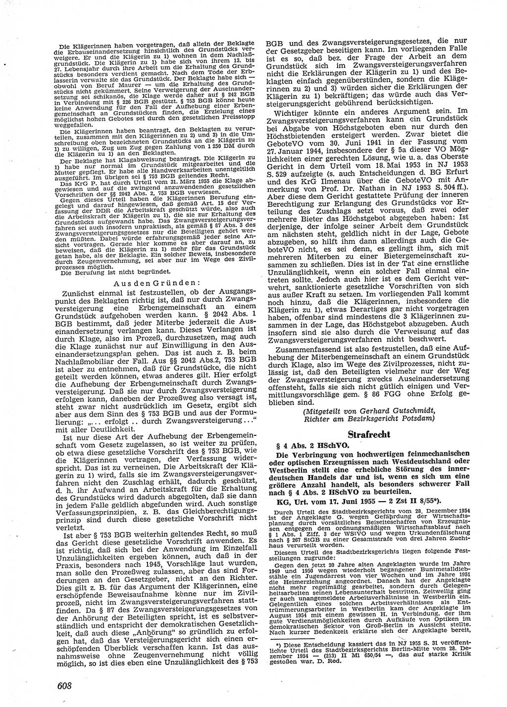 Neue Justiz (NJ), Zeitschrift für Recht und Rechtswissenschaft [Deutsche Demokratische Republik (DDR)], 9. Jahrgang 1955, Seite 608 (NJ DDR 1955, S. 608)
