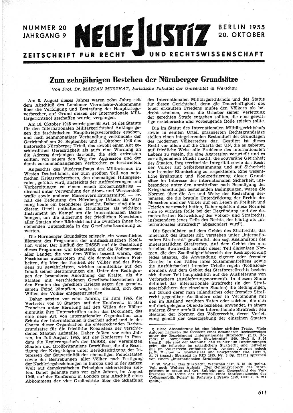 Neue Justiz (NJ), Zeitschrift für Recht und Rechtswissenschaft [Deutsche Demokratische Republik (DDR)], 9. Jahrgang 1955, Seite 611 (NJ DDR 1955, S. 611)
