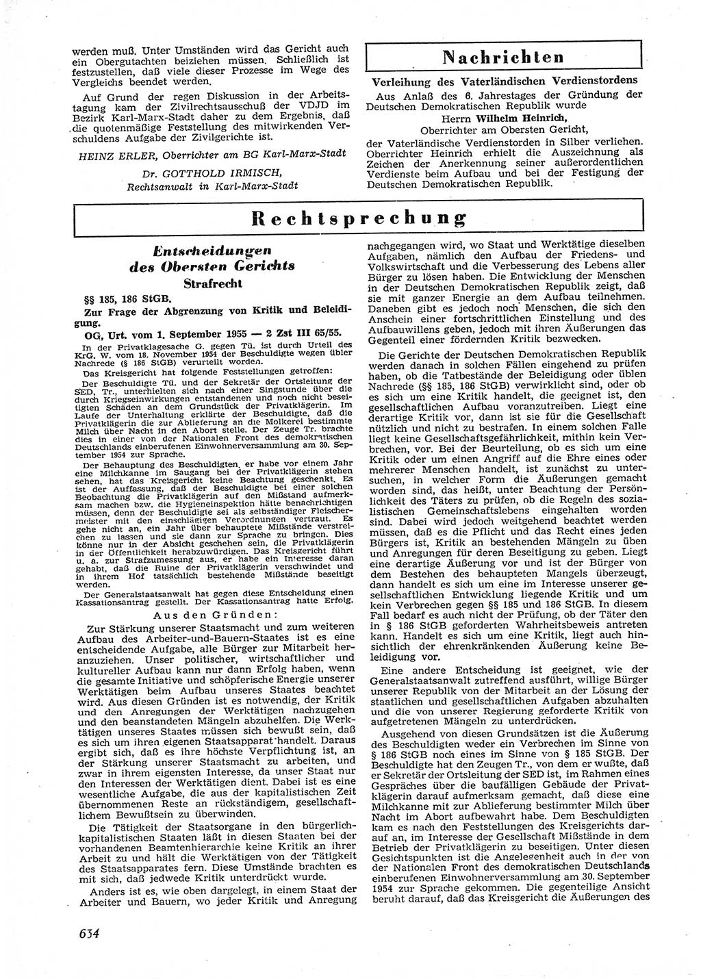 Neue Justiz (NJ), Zeitschrift für Recht und Rechtswissenschaft [Deutsche Demokratische Republik (DDR)], 9. Jahrgang 1955, Seite 634 (NJ DDR 1955, S. 634)