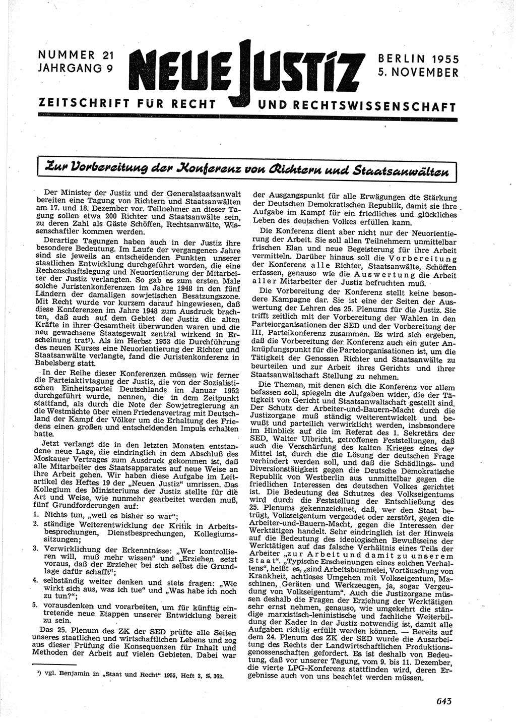 Neue Justiz (NJ), Zeitschrift für Recht und Rechtswissenschaft [Deutsche Demokratische Republik (DDR)], 9. Jahrgang 1955, Seite 643 (NJ DDR 1955, S. 643)