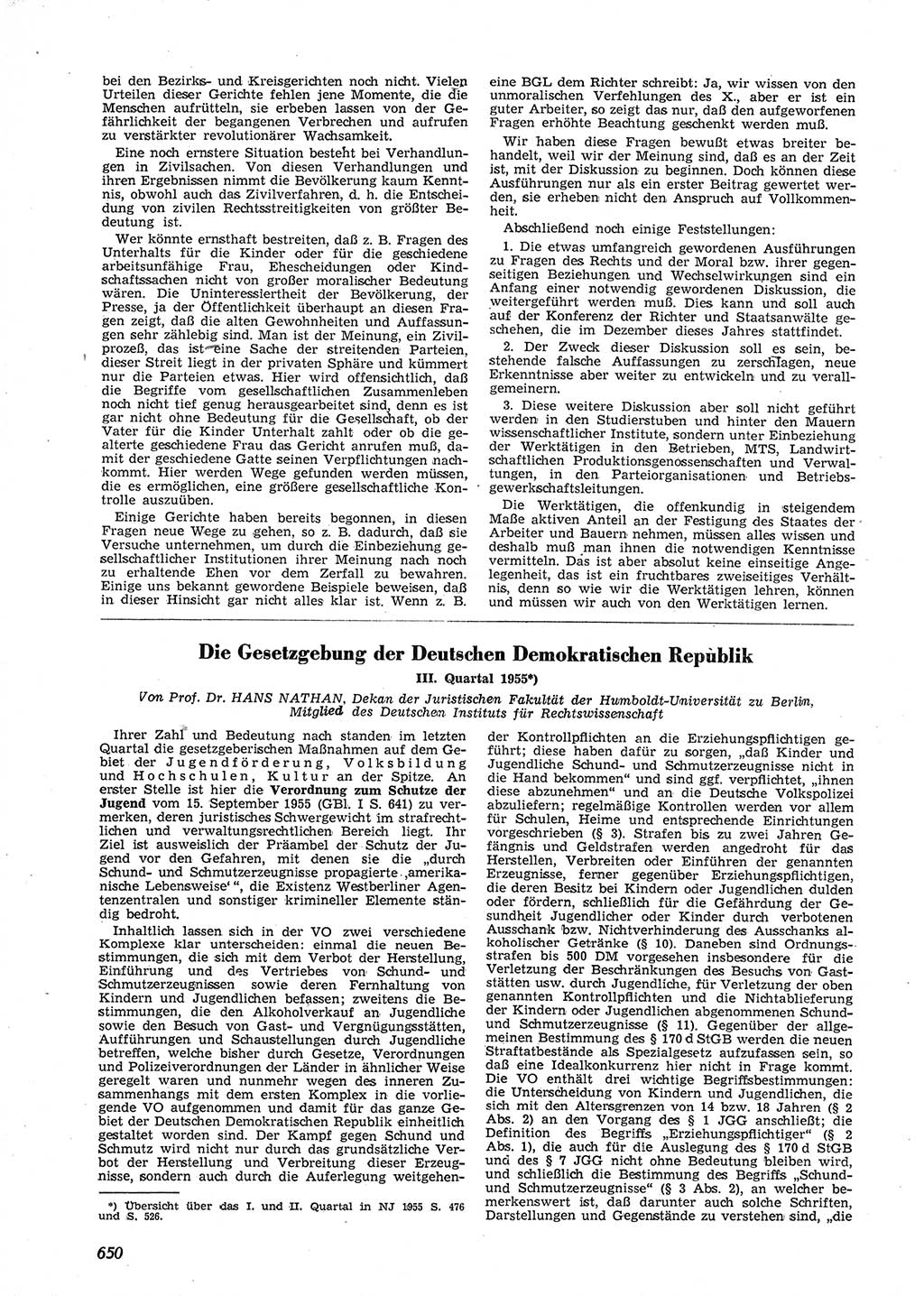 Neue Justiz (NJ), Zeitschrift für Recht und Rechtswissenschaft [Deutsche Demokratische Republik (DDR)], 9. Jahrgang 1955, Seite 650 (NJ DDR 1955, S. 650)