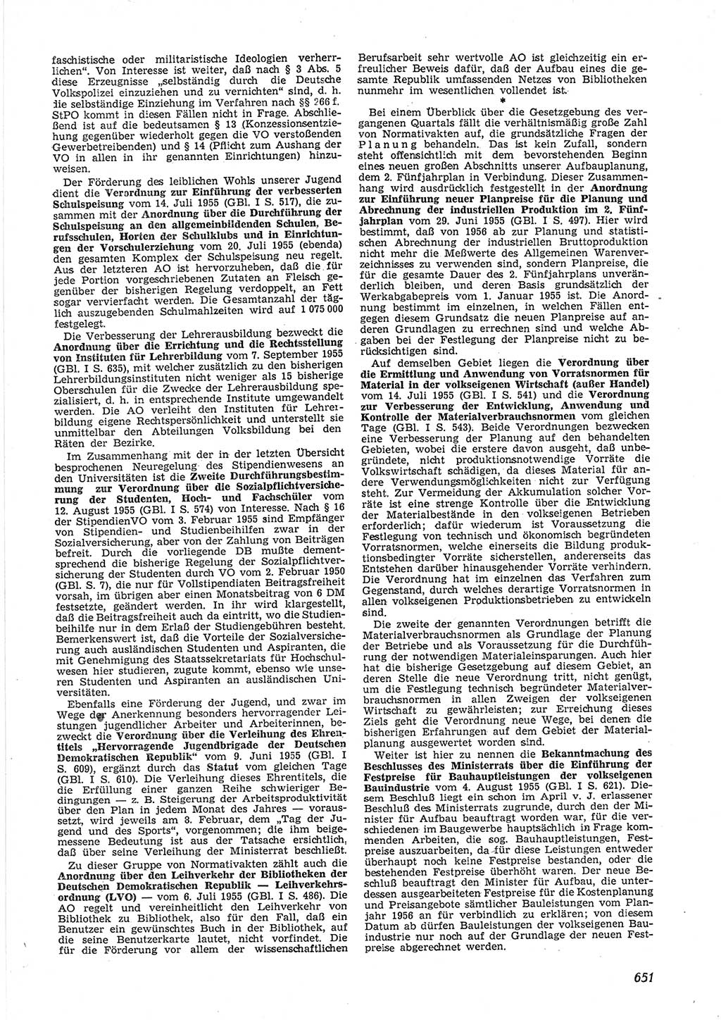 Neue Justiz (NJ), Zeitschrift für Recht und Rechtswissenschaft [Deutsche Demokratische Republik (DDR)], 9. Jahrgang 1955, Seite 651 (NJ DDR 1955, S. 651)