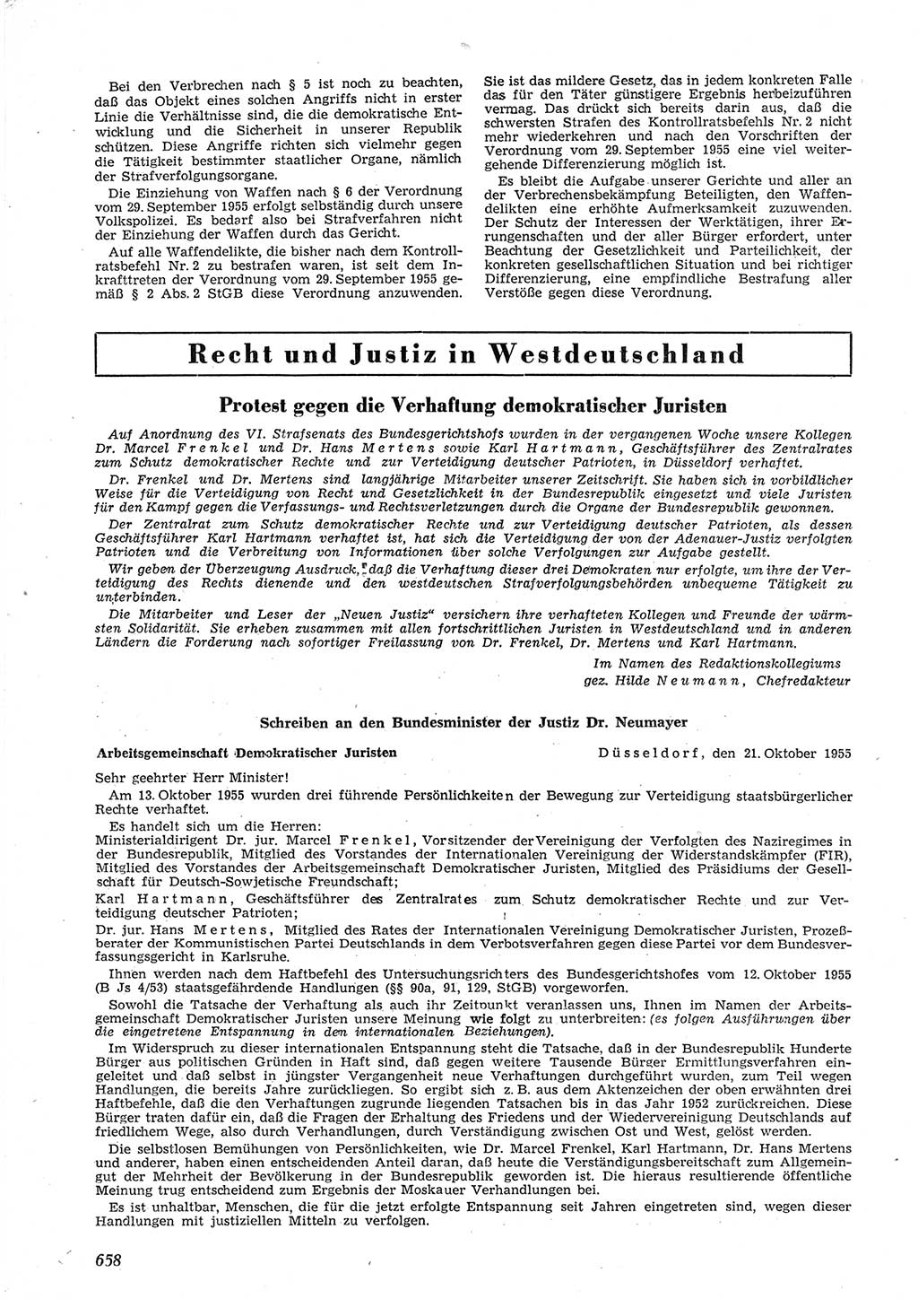 Neue Justiz (NJ), Zeitschrift für Recht und Rechtswissenschaft [Deutsche Demokratische Republik (DDR)], 9. Jahrgang 1955, Seite 658 (NJ DDR 1955, S. 658)