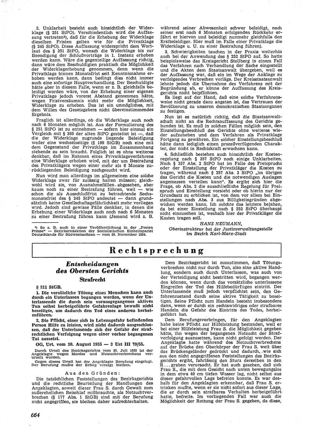 Neue Justiz (NJ), Zeitschrift für Recht und Rechtswissenschaft [Deutsche Demokratische Republik (DDR)], 9. Jahrgang 1955, Seite 664 (NJ DDR 1955, S. 664)