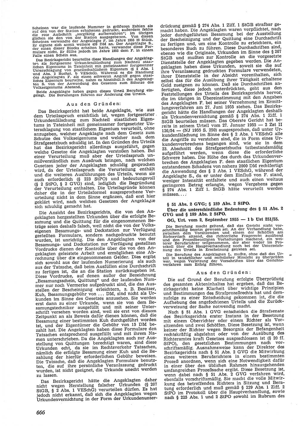 Neue Justiz (NJ), Zeitschrift für Recht und Rechtswissenschaft [Deutsche Demokratische Republik (DDR)], 9. Jahrgang 1955, Seite 666 (NJ DDR 1955, S. 666)