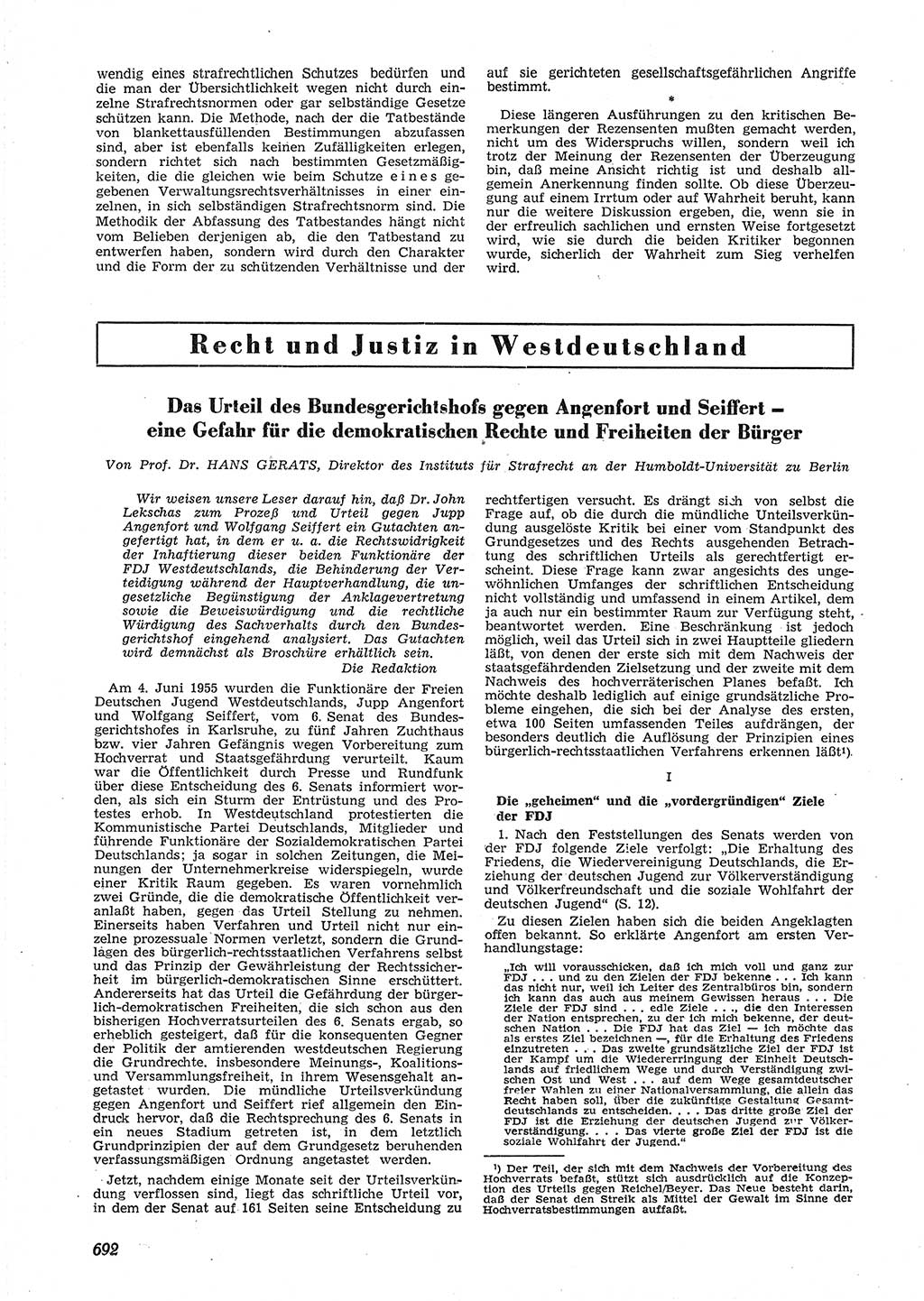 Neue Justiz (NJ), Zeitschrift für Recht und Rechtswissenschaft [Deutsche Demokratische Republik (DDR)], 9. Jahrgang 1955, Seite 692 (NJ DDR 1955, S. 692)