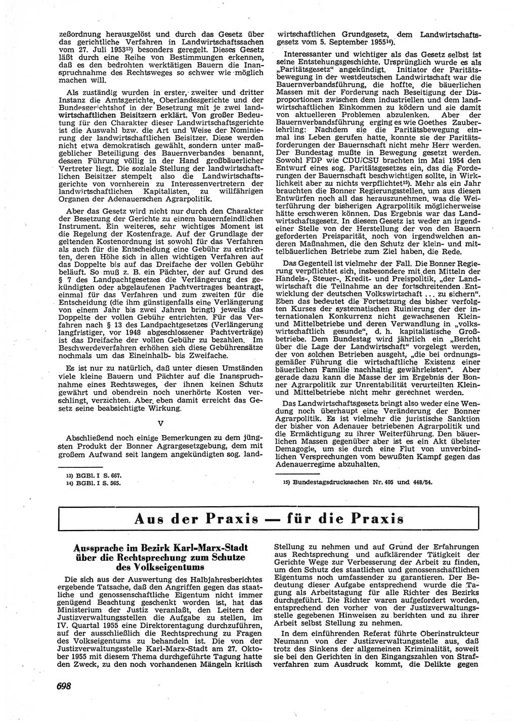 Neue Justiz (NJ), Zeitschrift für Recht und Rechtswissenschaft [Deutsche Demokratische Republik (DDR)], 9. Jahrgang 1955, Seite 698 (NJ DDR 1955, S. 698)
