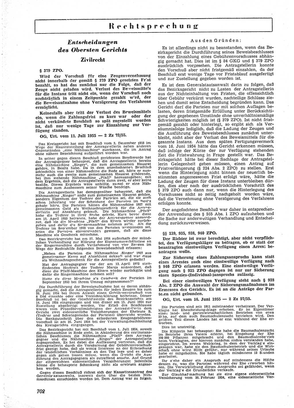 Neue Justiz (NJ), Zeitschrift für Recht und Rechtswissenschaft [Deutsche Demokratische Republik (DDR)], 9. Jahrgang 1955, Seite 702 (NJ DDR 1955, S. 702)