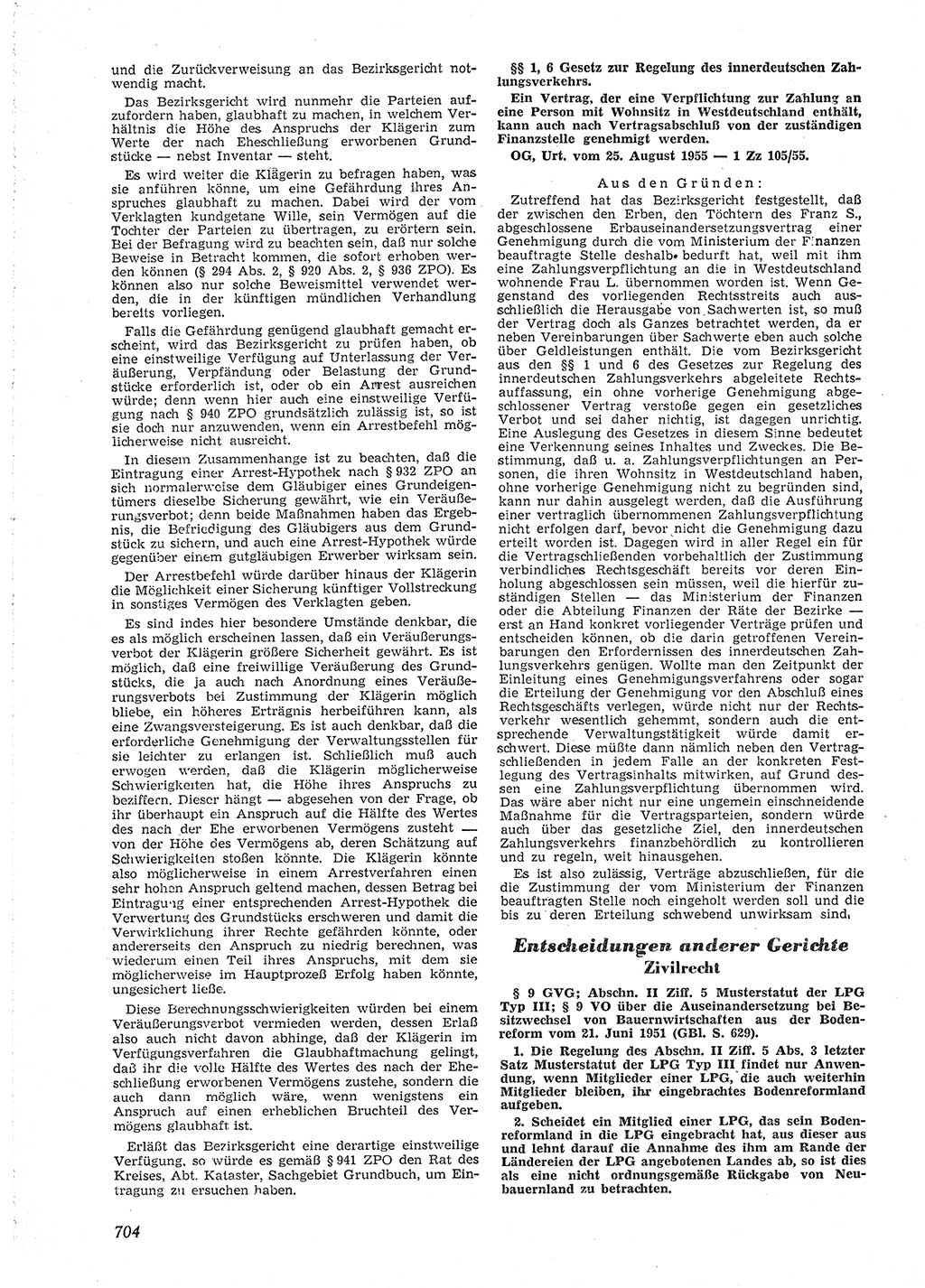 Neue Justiz (NJ), Zeitschrift für Recht und Rechtswissenschaft [Deutsche Demokratische Republik (DDR)], 9. Jahrgang 1955, Seite 704 (NJ DDR 1955, S. 704)