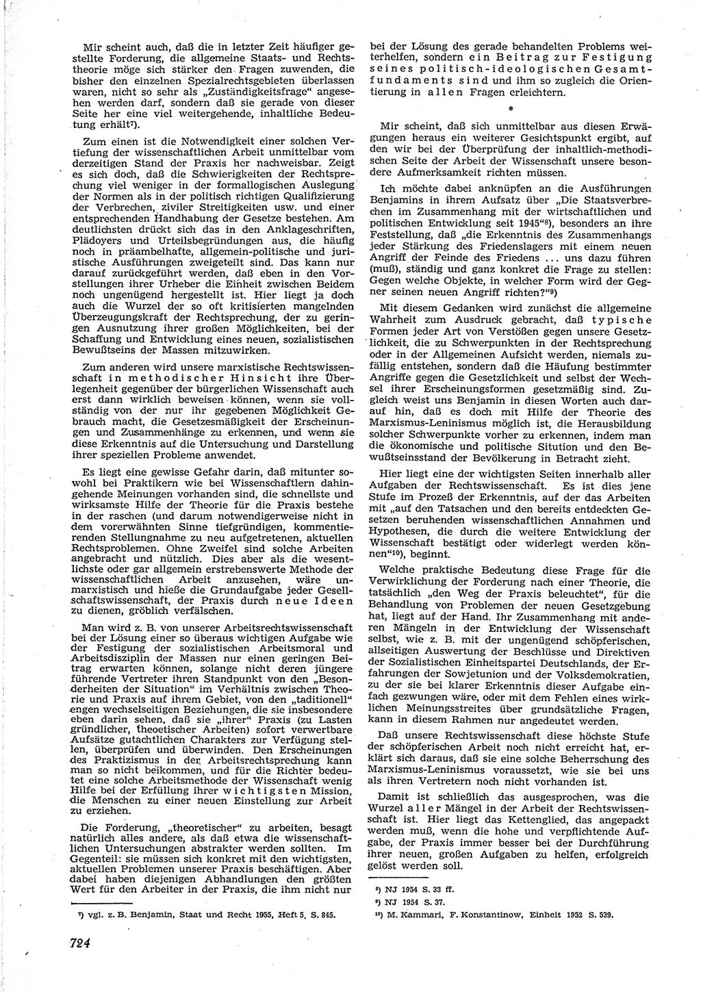 Neue Justiz (NJ), Zeitschrift für Recht und Rechtswissenschaft [Deutsche Demokratische Republik (DDR)], 9. Jahrgang 1955, Seite 724 (NJ DDR 1955, S. 724)