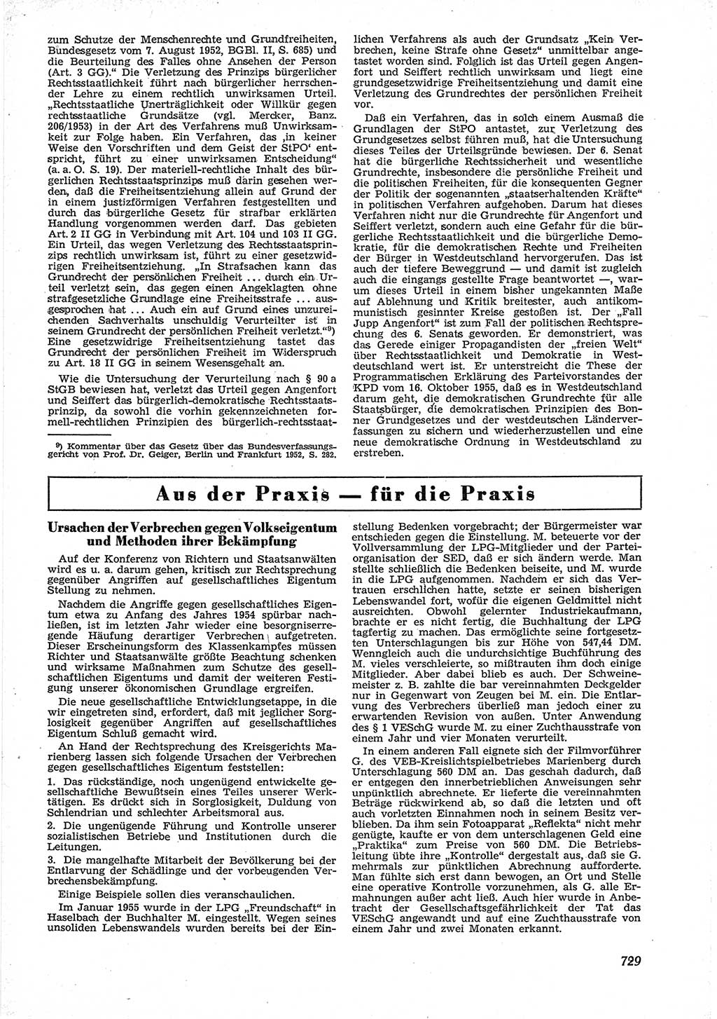 Neue Justiz (NJ), Zeitschrift für Recht und Rechtswissenschaft [Deutsche Demokratische Republik (DDR)], 9. Jahrgang 1955, Seite 729 (NJ DDR 1955, S. 729)