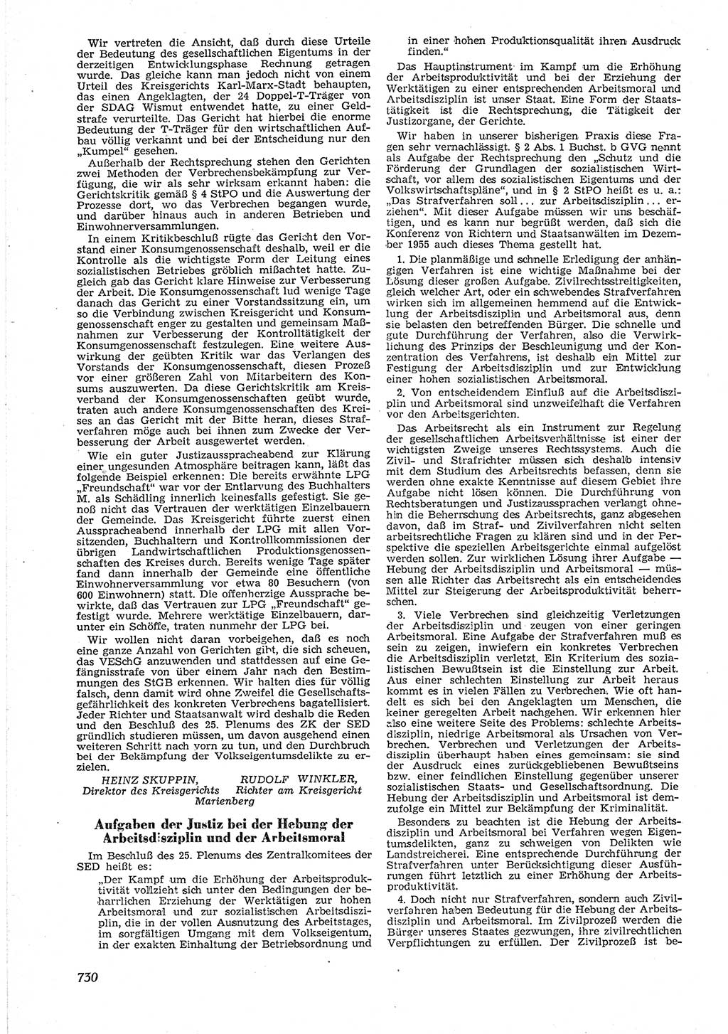 Neue Justiz (NJ), Zeitschrift für Recht und Rechtswissenschaft [Deutsche Demokratische Republik (DDR)], 9. Jahrgang 1955, Seite 730 (NJ DDR 1955, S. 730)