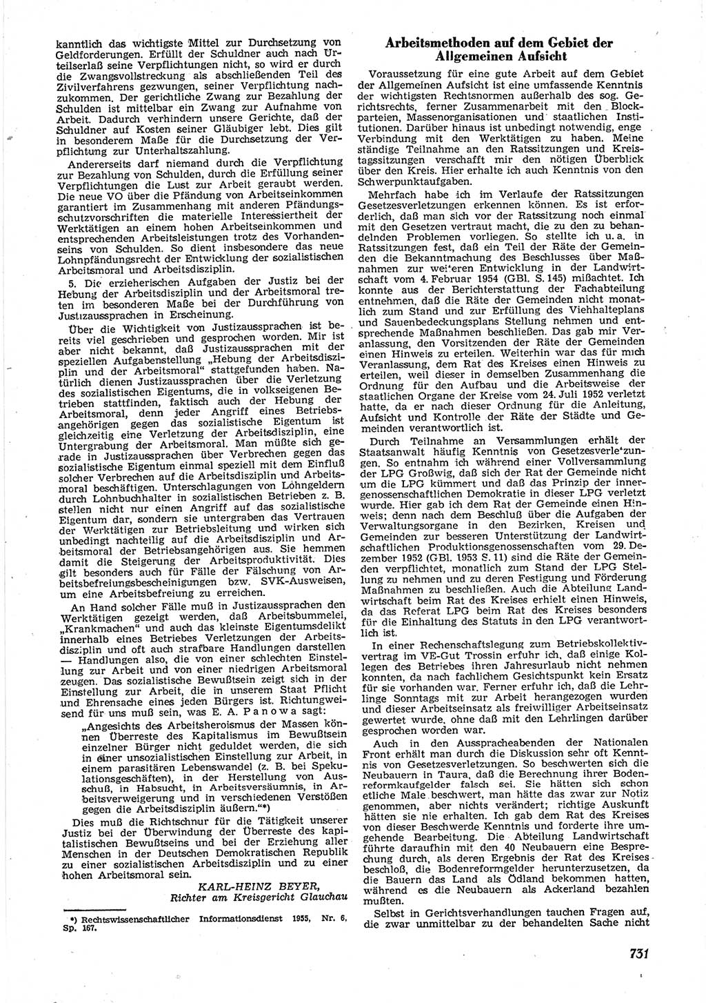 Neue Justiz (NJ), Zeitschrift für Recht und Rechtswissenschaft [Deutsche Demokratische Republik (DDR)], 9. Jahrgang 1955, Seite 731 (NJ DDR 1955, S. 731)