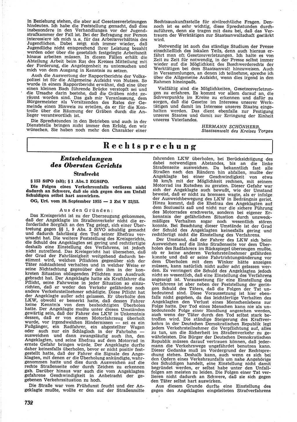 Neue Justiz (NJ), Zeitschrift für Recht und Rechtswissenschaft [Deutsche Demokratische Republik (DDR)], 9. Jahrgang 1955, Seite 732 (NJ DDR 1955, S. 732)