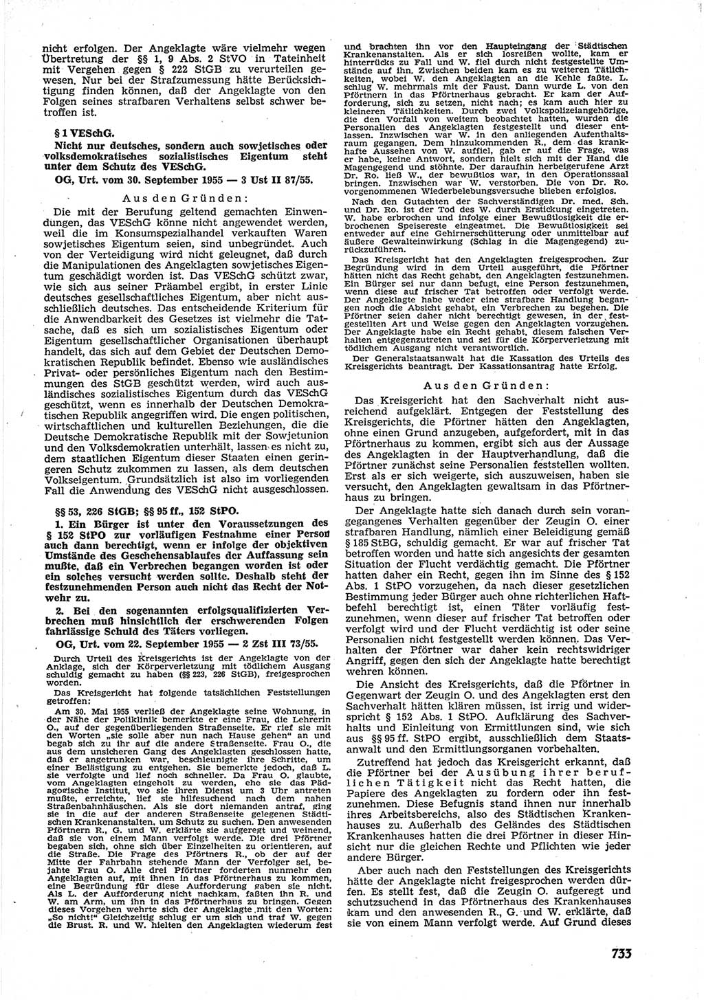 Neue Justiz (NJ), Zeitschrift für Recht und Rechtswissenschaft [Deutsche Demokratische Republik (DDR)], 9. Jahrgang 1955, Seite 733 (NJ DDR 1955, S. 733)