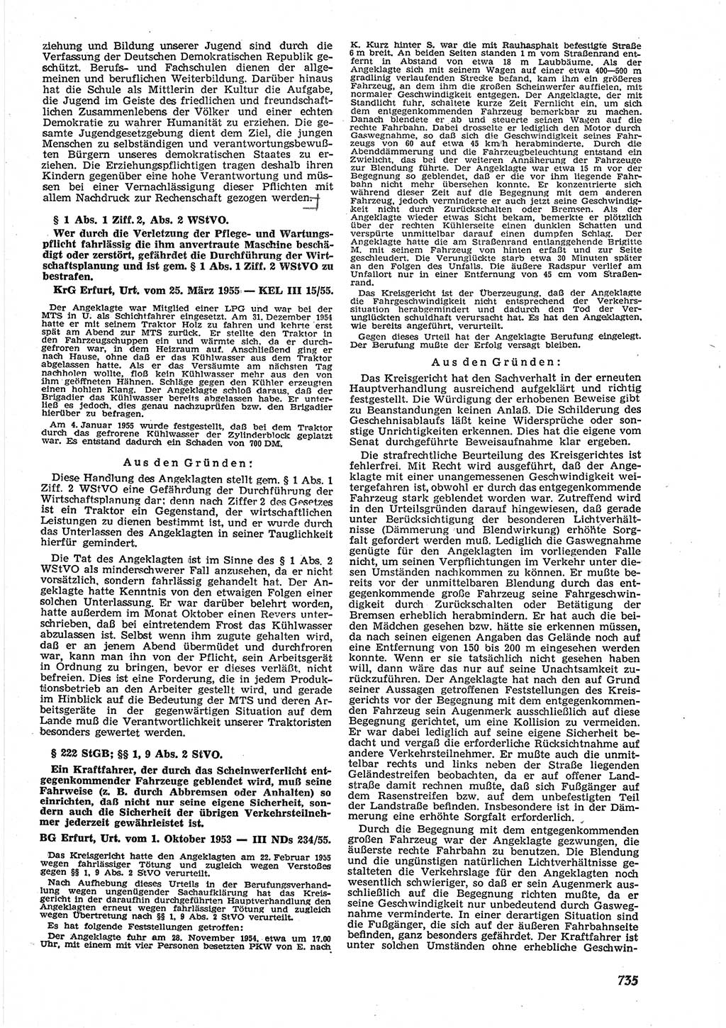 Neue Justiz (NJ), Zeitschrift für Recht und Rechtswissenschaft [Deutsche Demokratische Republik (DDR)], 9. Jahrgang 1955, Seite 735 (NJ DDR 1955, S. 735)