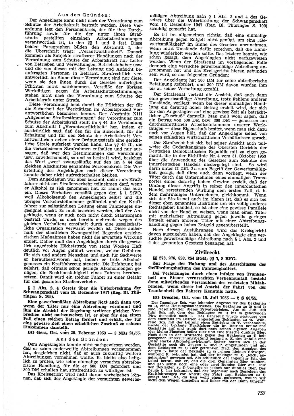 Neue Justiz (NJ), Zeitschrift für Recht und Rechtswissenschaft [Deutsche Demokratische Republik (DDR)], 9. Jahrgang 1955, Seite 737 (NJ DDR 1955, S. 737)