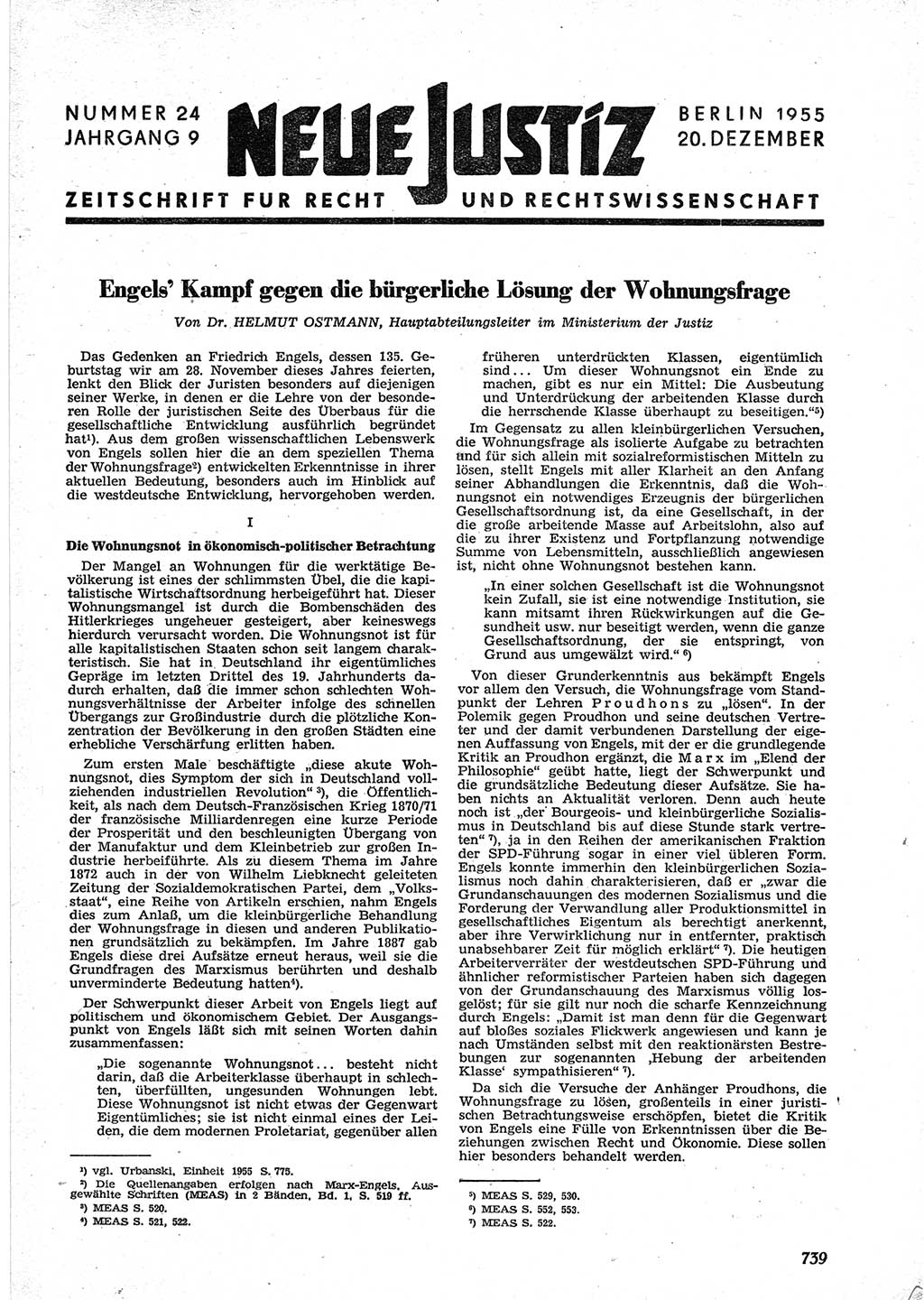 Neue Justiz (NJ), Zeitschrift für Recht und Rechtswissenschaft [Deutsche Demokratische Republik (DDR)], 9. Jahrgang 1955, Seite 739 (NJ DDR 1955, S. 739)