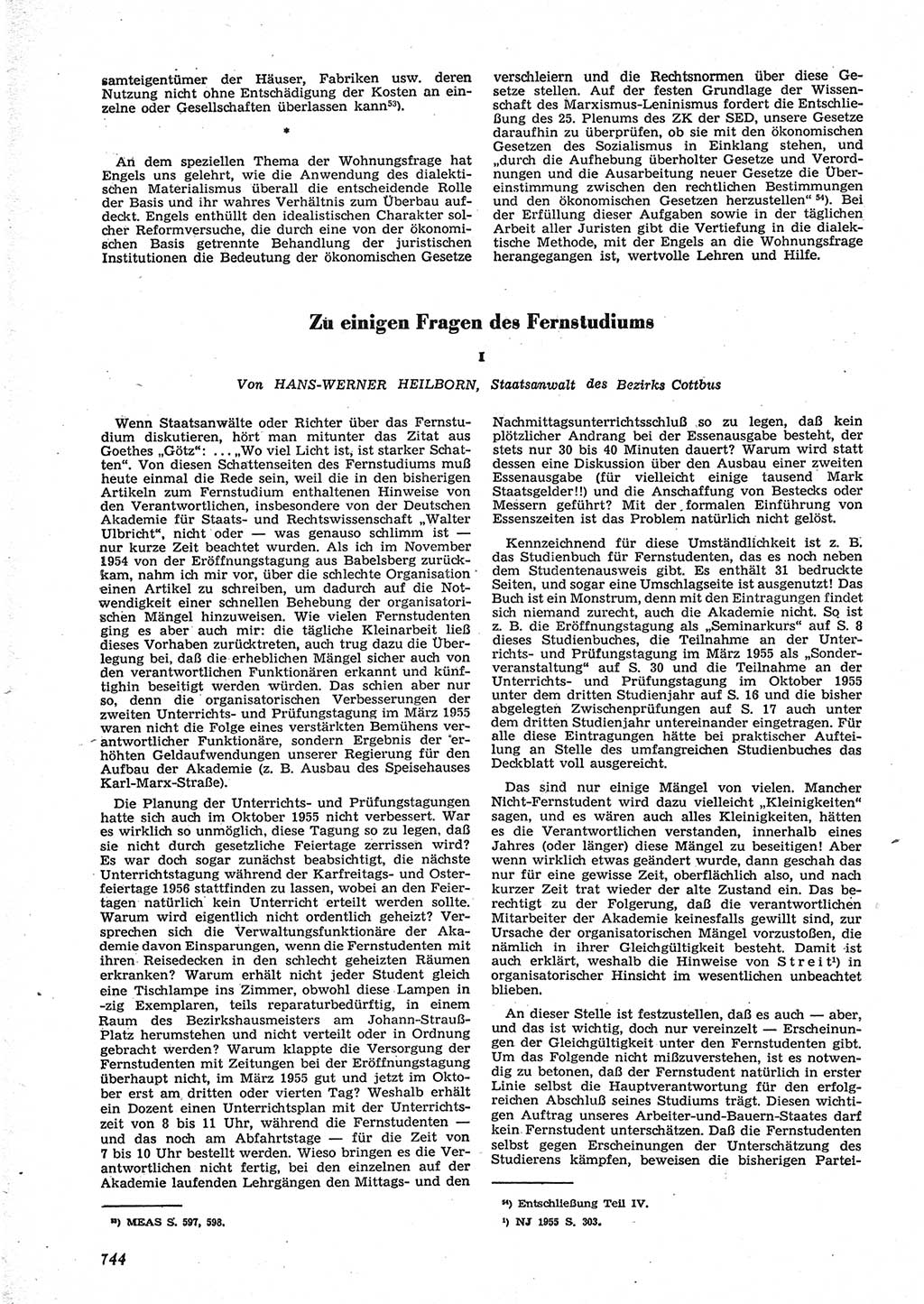 Neue Justiz (NJ), Zeitschrift für Recht und Rechtswissenschaft [Deutsche Demokratische Republik (DDR)], 9. Jahrgang 1955, Seite 744 (NJ DDR 1955, S. 744)