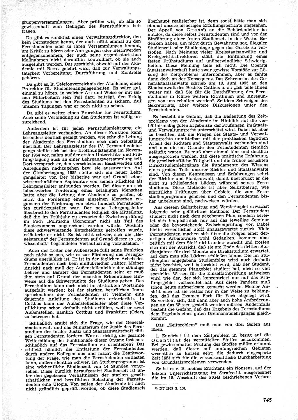 Neue Justiz (NJ), Zeitschrift für Recht und Rechtswissenschaft [Deutsche Demokratische Republik (DDR)], 9. Jahrgang 1955, Seite 745 (NJ DDR 1955, S. 745)