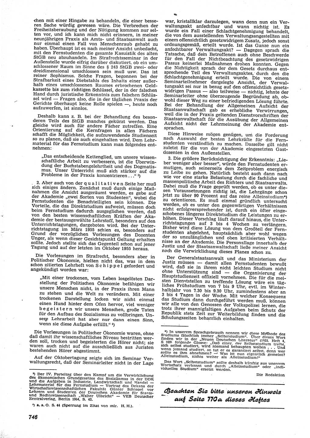 Neue Justiz (NJ), Zeitschrift für Recht und Rechtswissenschaft [Deutsche Demokratische Republik (DDR)], 9. Jahrgang 1955, Seite 746 (NJ DDR 1955, S. 746)
